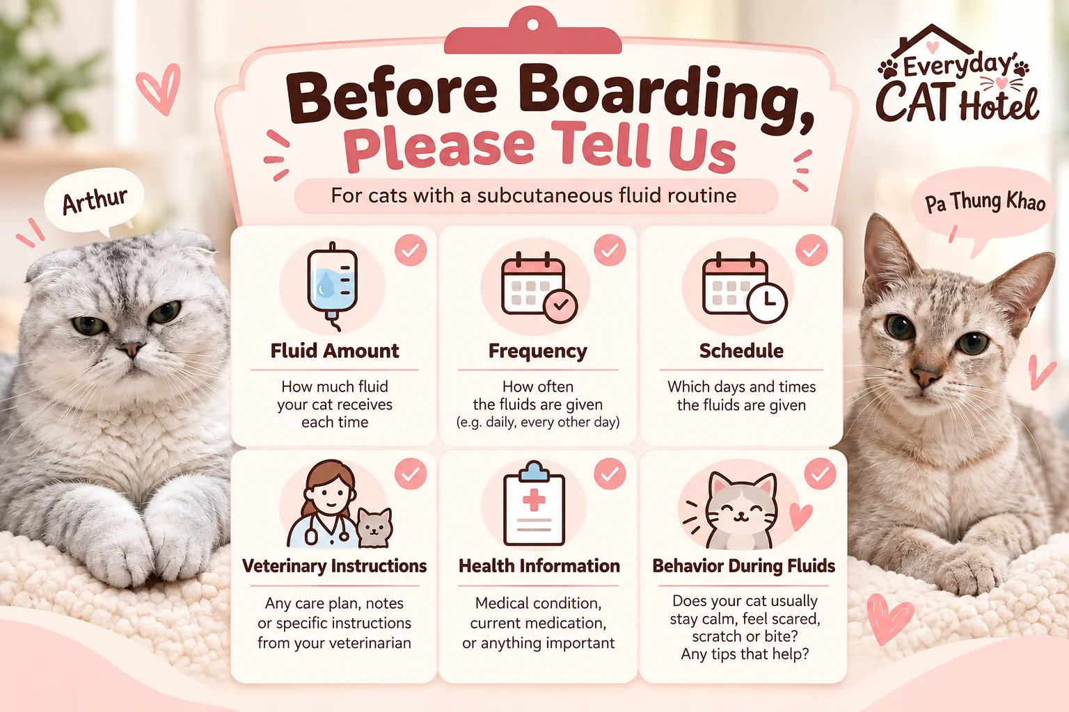 a cat needs subcutaneous fluids during their stay.