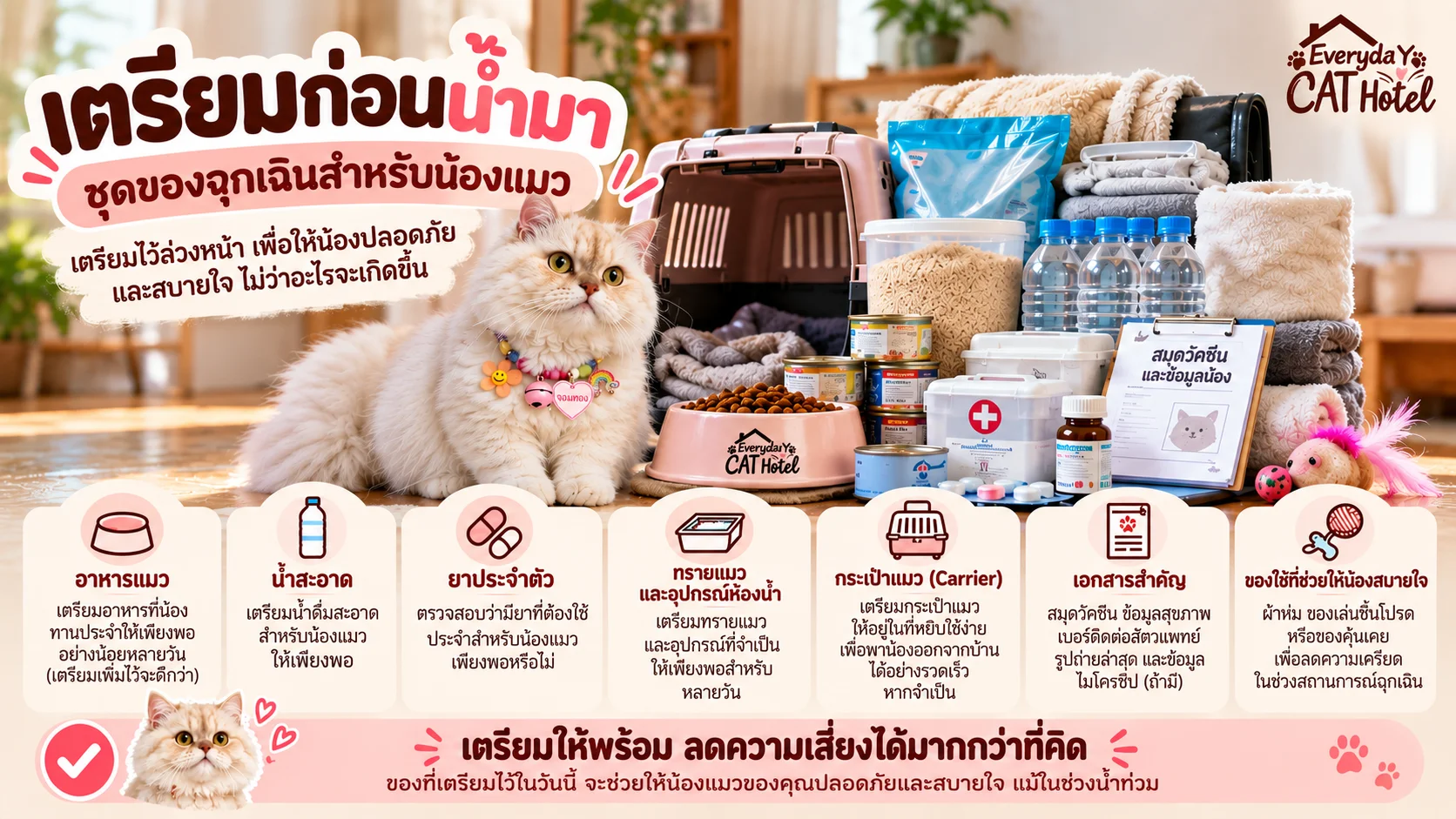 น้ำท่วมแล้วมีน้องแมว ควรเตรียมตัวอย่างไร? อย่ารอให้น้ำมาแล้วค่อยหาที่ฝาก